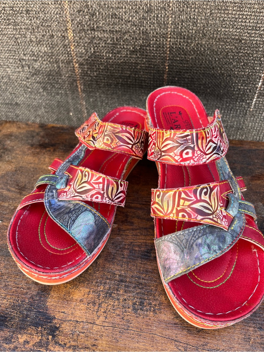 Women's Red Multi-Pattern Comfort Sandals
